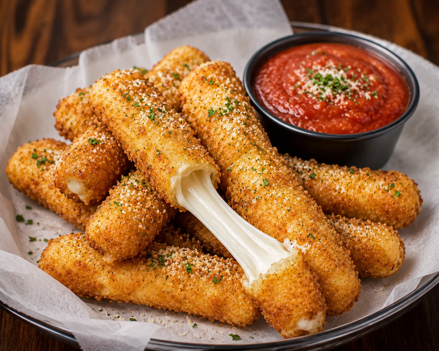 Mozzarella sticks with marinara dipping sauce at Buzz City